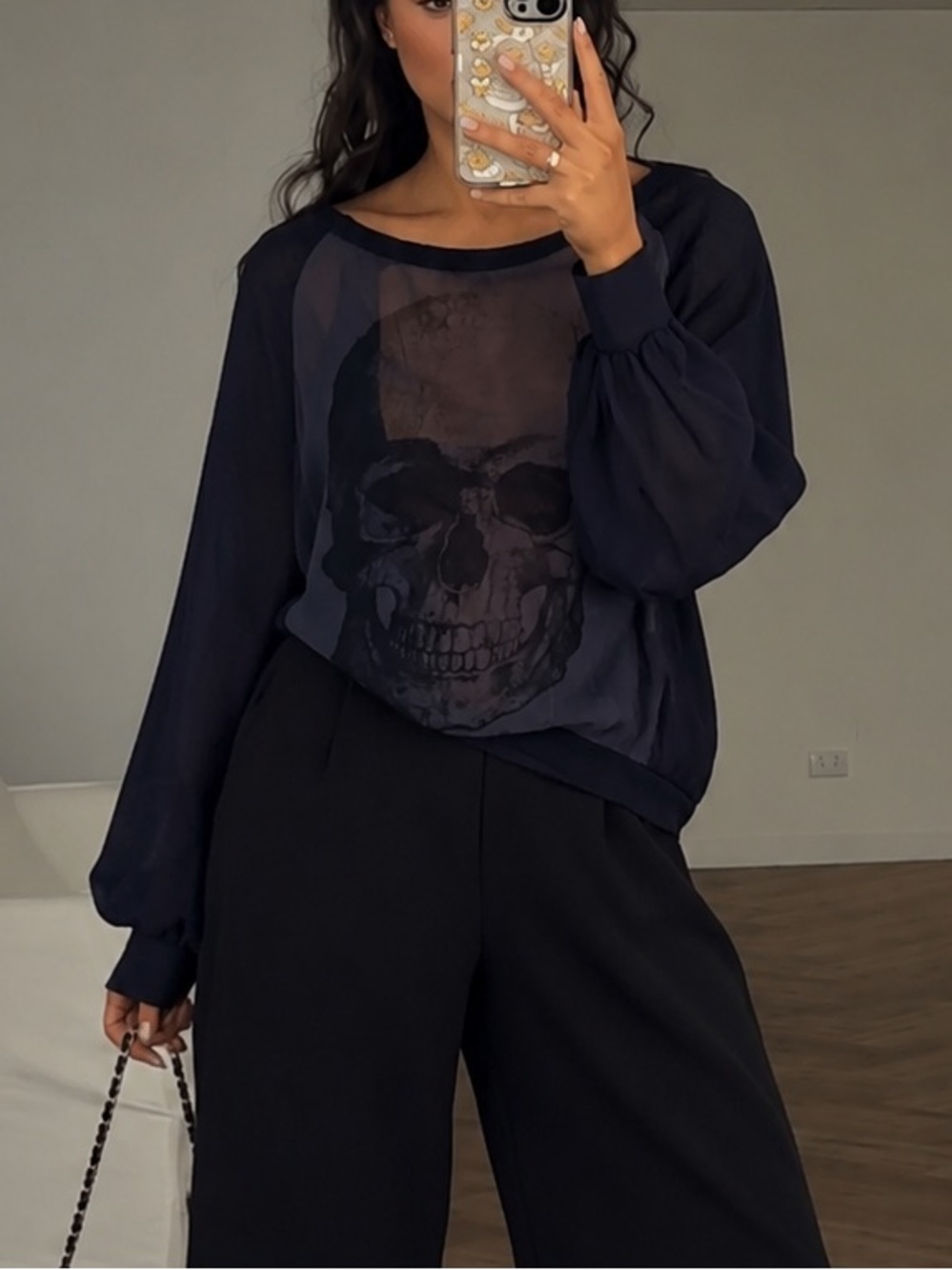 Mendocino Black and Charcoal Skull Knit Pullover